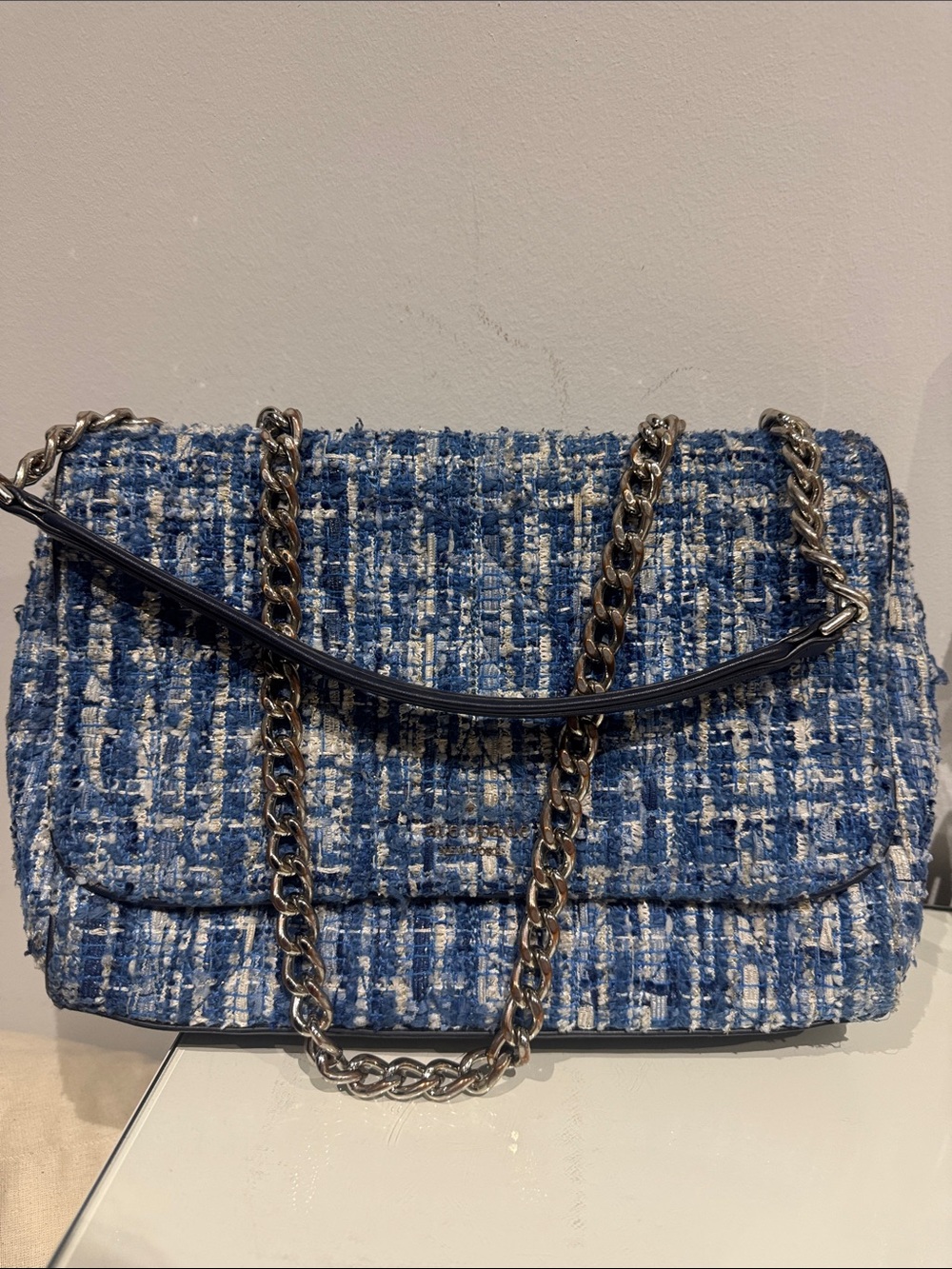 kate spade Blue and White Tweed Chain Crossbody Bag